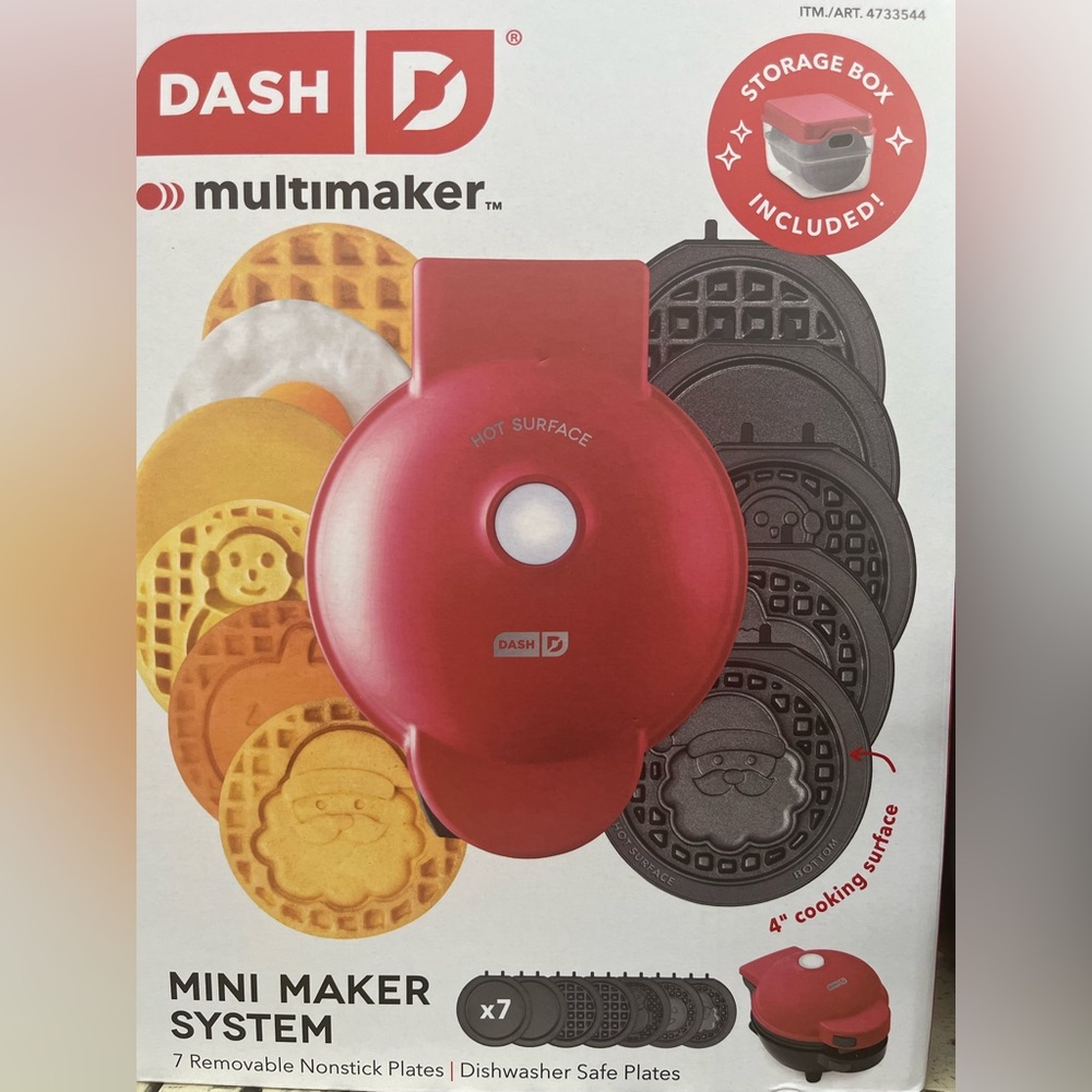 Dash Multi Maker Mini Waffle Maker System 6 Removeable Holiday Plates Red - Picture 2 of 3